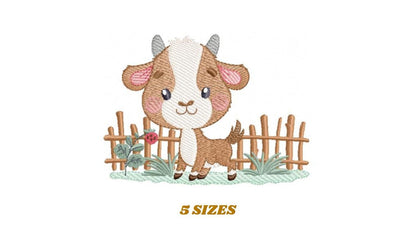 Goat embroidery design - Farm animal with wood fence machine embroidery pattern - baby Boy file - instant digital download pes jef dst hus