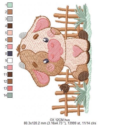 Ox embroidery design - Cow Farm Animal Ranch machine embroidery pattern - Kitchen Towel file - Instant digital download pes jef dst hus vp3