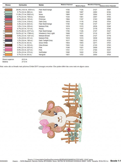 Goat embroidery design - Farm animal with wood fence machine embroidery pattern - Baby Girl file - Instant digital download pes jef dst hus