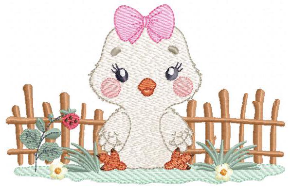 Little Chicken embroidery design - Chick with bow lace machine embroidery pattern - Ranch Farm animal file - Instant digital download pes