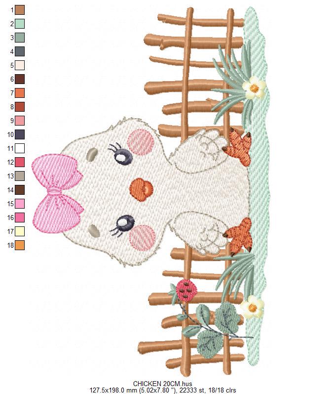 Little Chicken embroidery design - Chick with bow lace machine embroidery pattern - Ranch Farm animal file - Instant digital download pes