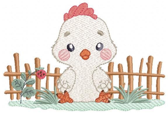 Baby Rooster embroidery design - Male chick machine embroidery pattern - Ranch Farm animal with fence file - Instant digital download pes