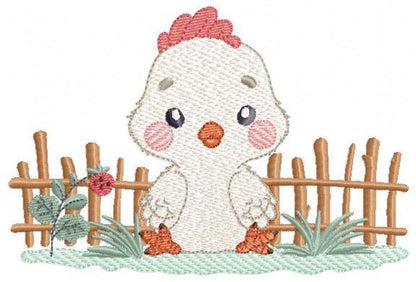 Baby Rooster embroidery design - Male chick machine embroidery pattern - Ranch Farm animal with fence file - Instant digital download pes
