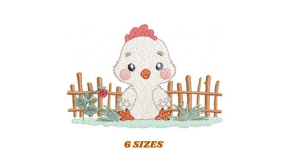 Baby Rooster embroidery design - Male chick machine embroidery pattern - Ranch Farm animal with fence file - Instant digital download pes