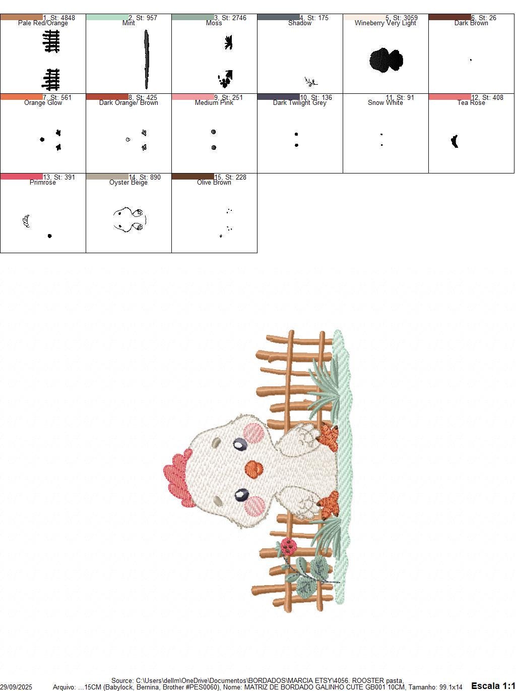 Baby Rooster embroidery design - Male chick machine embroidery pattern - Ranch Farm animal with fence file - Instant digital download pes