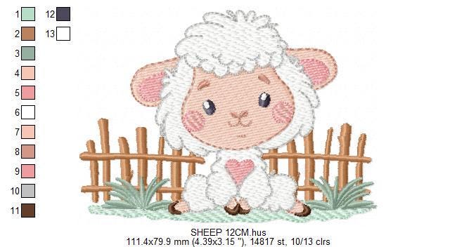 Sheep embroidery design - Farm Animal Lamb machine embroidery pattern - Newborn Baby boy file - Instant digital download pes jef dst hus vp3