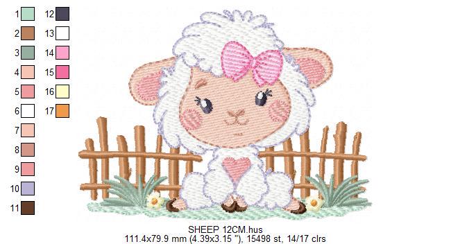 Sheep embroidery design - Farm Animal Lamb machine embroidery pattern - Newborn Baby Girl file - Instant digital download pes jef dst hus