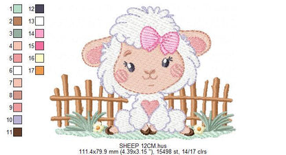 Sheep embroidery design - Farm Animal Lamb machine embroidery pattern - Newborn Baby Girl file - Instant digital download pes jef dst hus