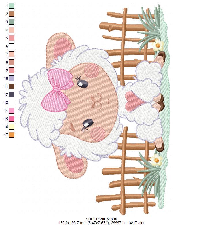 Sheep embroidery design - Farm Animal Lamb machine embroidery pattern - Newborn Baby Girl file - Instant digital download pes jef dst hus