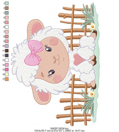 Sheep embroidery design - Farm Animal Lamb machine embroidery pattern - Newborn Baby Girl file - Instant digital download pes jef dst hus