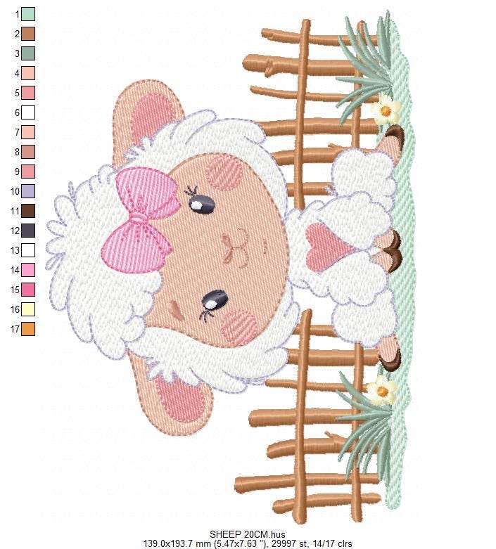 Sheep embroidery design - Farm Animal Lamb machine embroidery pattern - Newborn Baby Girl file - Instant digital download pes jef dst hus