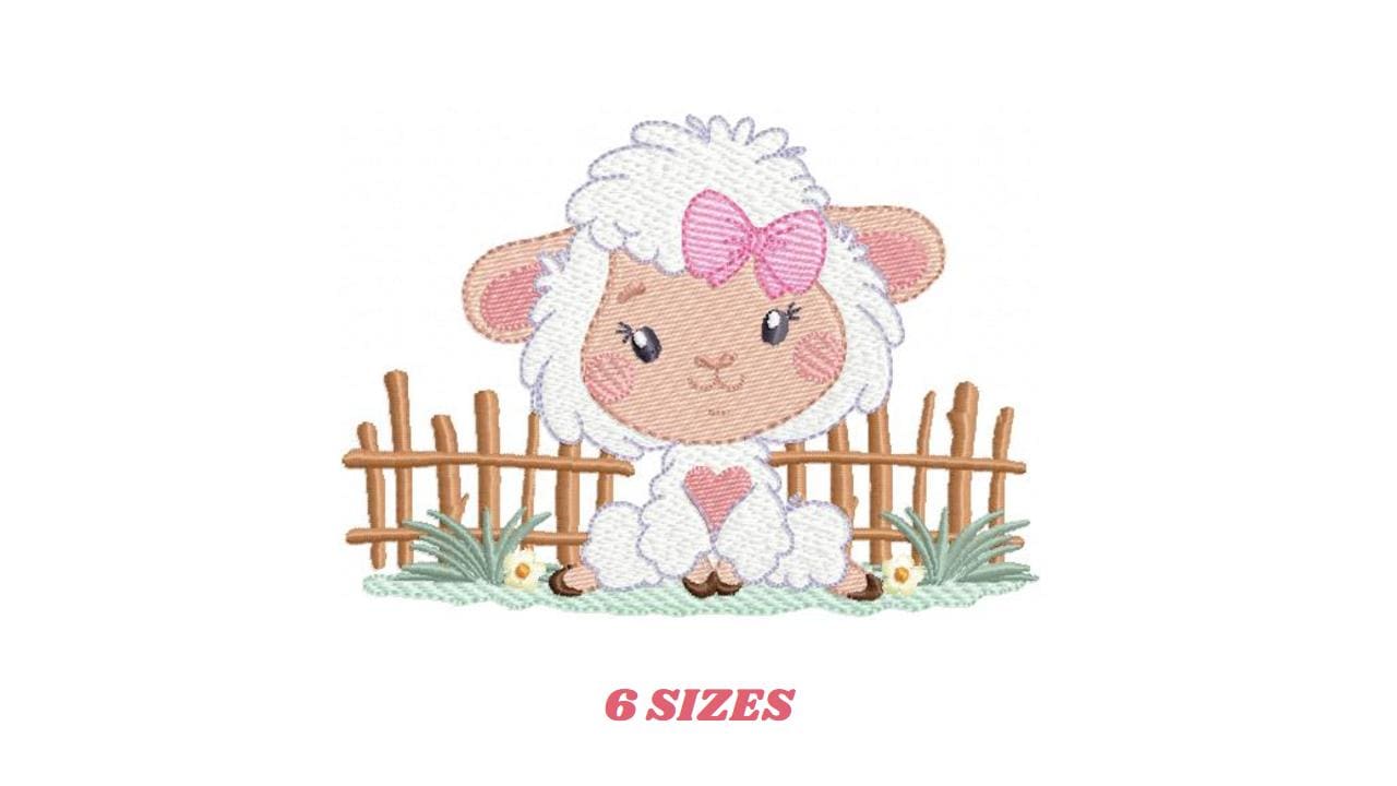 Sheep embroidery design - Farm Animal Lamb machine embroidery pattern - Newborn Baby Girl file - Instant digital download pes jef dst hus