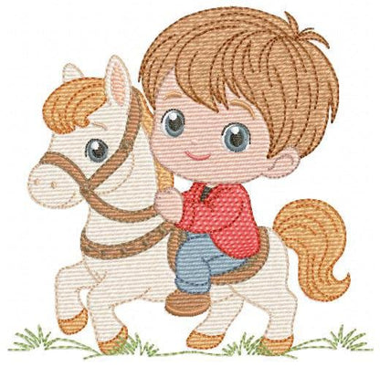 Cowboy embroidery design - Baby Boy with horse machine embroidery pattern - Wrangler Horseman Rider - Rancher buckaroo - Instant download