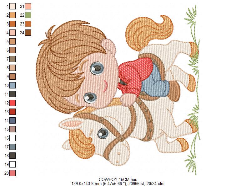 Cowboy embroidery design - Baby Boy with horse machine embroidery pattern - Wrangler Horseman Rider - Rancher buckaroo - Instant download