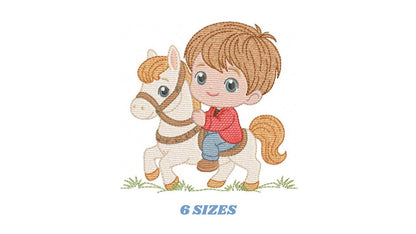Cowboy embroidery design - Baby Boy with horse machine embroidery pattern - Wrangler Horseman Rider - Rancher buckaroo - Instant download