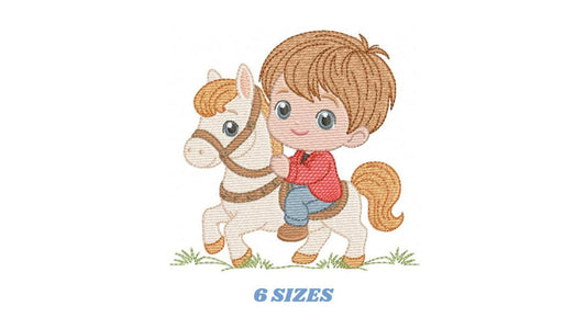 Cowboy embroidery design - Baby Boy with horse machine embroidery pattern - Wrangler Horseman Rider - Rancher buckaroo - Instant download