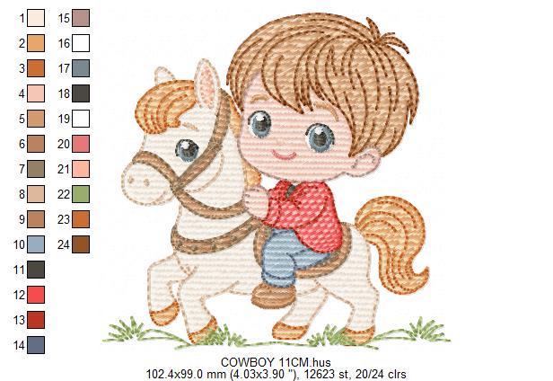 Cowboy embroidery design - Baby Boy with horse machine embroidery pattern - Wrangler Horseman Rider - Rancher buckaroo - Instant download