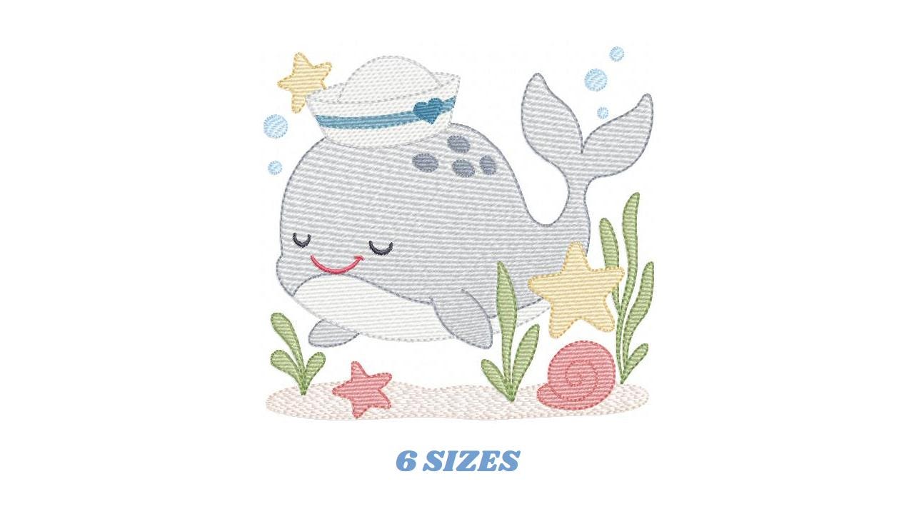 Whale embroidery designs - Ocean Animal Big Fish machine embroidery pattern - Sea Life Baby Boy file - Instant digital download pes jef dst