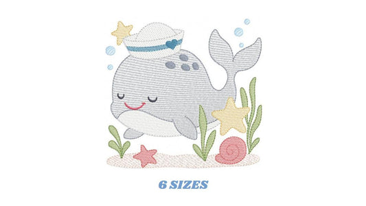 Whale embroidery designs - Ocean Animal Big Fish machine embroidery pattern - Sea Life Baby Boy file - Instant digital download pes jef dst