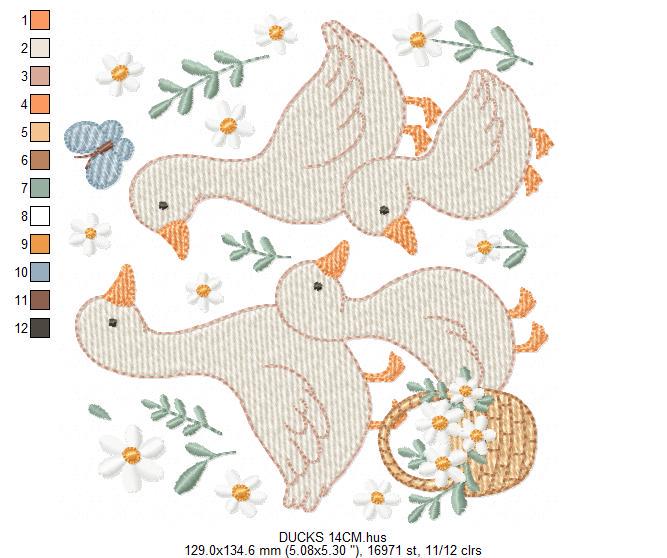 Goose Family embroidery designs - Ducks with flowers machine embroidery pattern - Farm ranch animals - Instant digital download pes jef dst