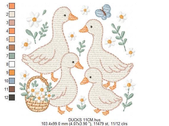 Goose Family embroidery designs - Ducks with flowers machine embroidery pattern - Farm ranch animals - Instant digital download pes jef dst