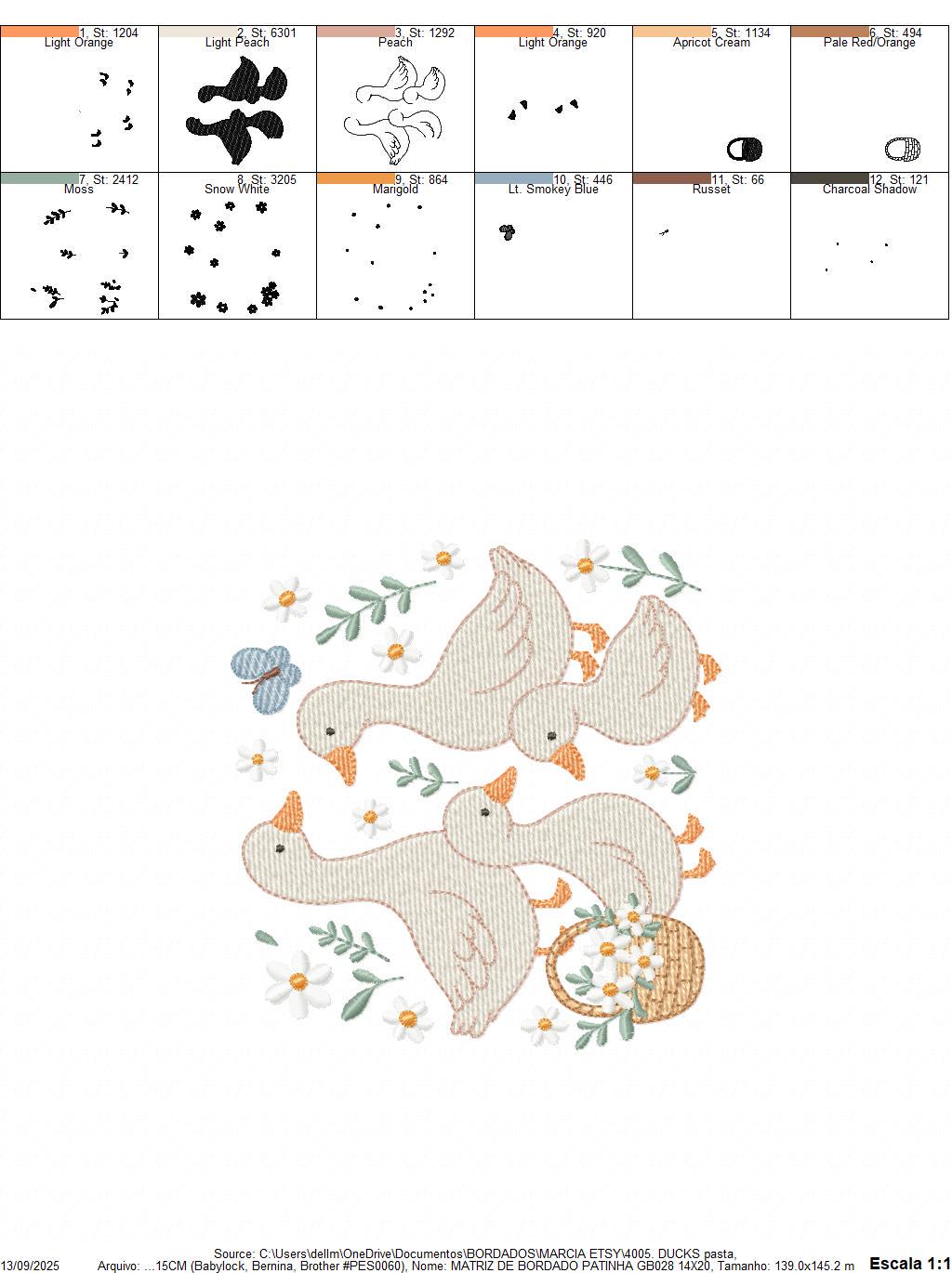 Goose Family embroidery designs - Ducks with flowers machine embroidery pattern - Farm ranch animals - Instant digital download pes jef dst