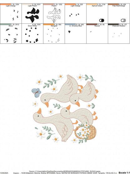 Goose Family embroidery designs - Ducks with flowers machine embroidery pattern - Farm ranch animals - Instant digital download pes jef dst