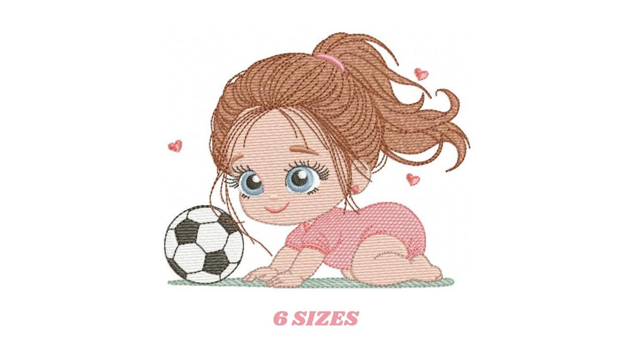 Soccer player embroidery designs - Baby Girl machine embroidery file - Girl with soccer ball file - Instant digital download pes jef dst hus