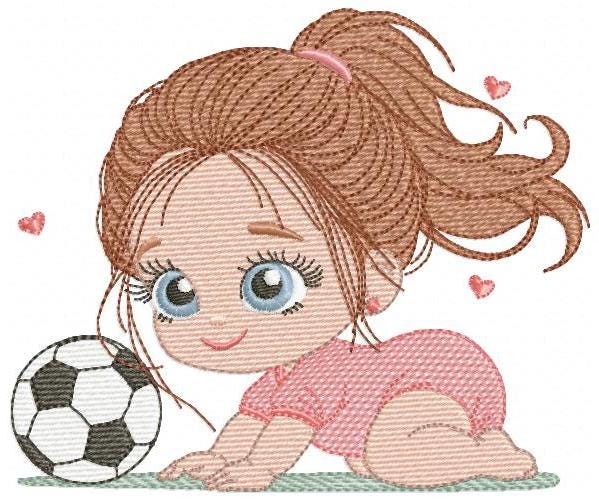 Soccer player embroidery designs - Baby Girl machine embroidery file - Girl with soccer ball file - Instant digital download pes jef dst hus