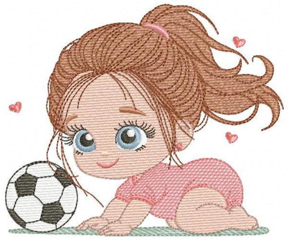 Soccer player embroidery designs - Baby Girl machine embroidery file - Girl with soccer ball file - Instant digital download pes jef dst hus