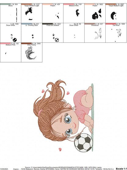 Soccer player embroidery designs - Baby Girl machine embroidery file - Girl with soccer ball file - Instant digital download pes jef dst hus