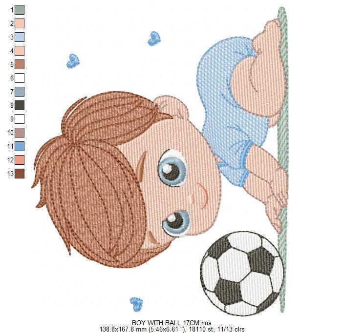 Baby boy embroidery designs - Soccer embroidery design machine embroidery file - Soccer player with ball embroidery - instant download pes