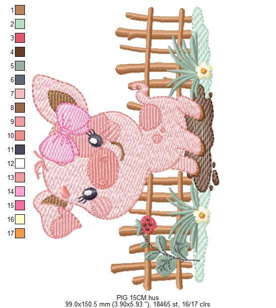 Female Pig with bow embroidery design - Farm Animal machine embroidery pattern - Baby girl cowgirl file - Swine Piggy - Instant download pes