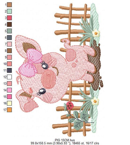Female Pig with bow embroidery design - Farm Animal machine embroidery pattern - Baby girl cowgirl file - Swine Piggy - Instant download pes
