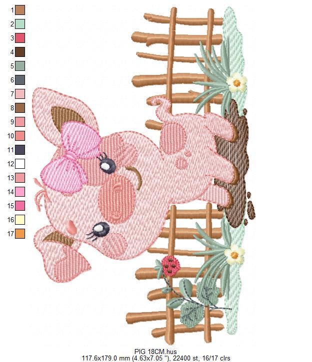 Female Pig with bow embroidery design - Farm Animal machine embroidery pattern - Baby girl cowgirl file - Swine Piggy - Instant download pes