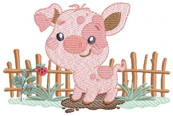 Pig embroidery design - Farm Animal Cowboy machine embroidery pattern - Baby boy file - Ranch Swine Piggy - Instant download pes jef dst hus