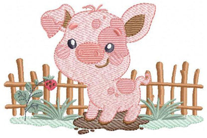 Pig embroidery design - Farm Animal Cowboy machine embroidery pattern - Baby boy file - Ranch Swine Piggy - Instant download pes jef dst hus