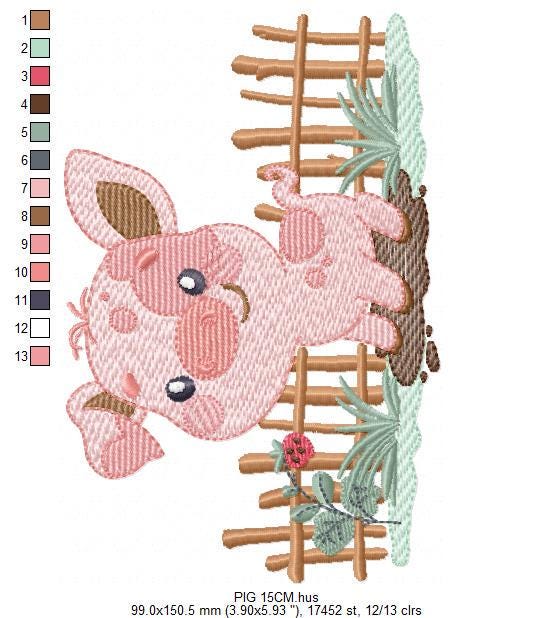 Pig embroidery design - Farm Animal Cowboy machine embroidery pattern - Baby boy file - Ranch Swine Piggy - Instant download pes jef dst hus