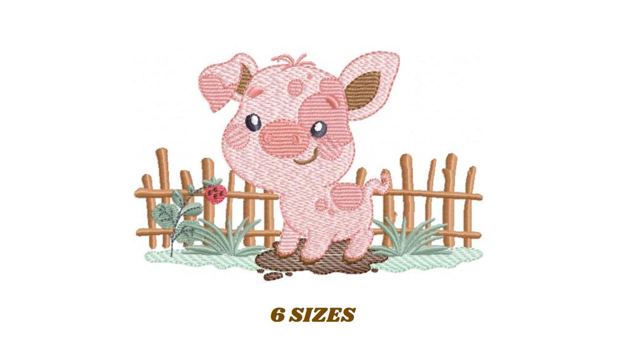 Pig embroidery design - Farm Animal Cowboy machine embroidery pattern - Baby boy file - Ranch Swine Piggy - Instant download pes jef dst hus