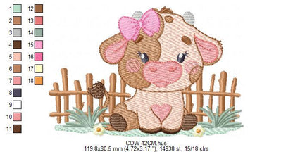 Cow with bow lace embroidery design - Farm Animal Ranch machine embroidery pattern - Kitchen Towel file - Instant digital download pes jef