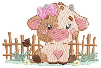 Cow with bow lace embroidery design - Farm Animal Ranch machine embroidery pattern - Kitchen Towel file - Instant digital download pes jef