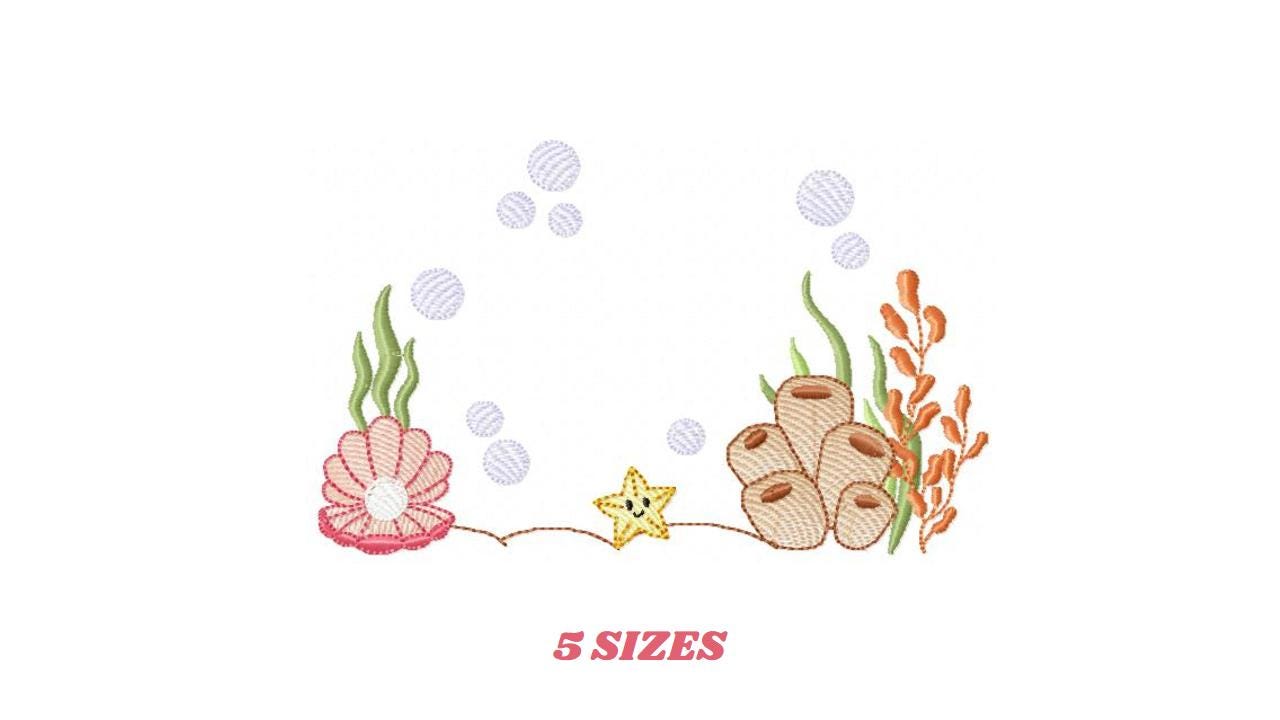 Ocean bottom embroidery designs - Sea Pearl shell and algae machine pattern - Ocean rippled design - Baby Girl Boy file - Instant download