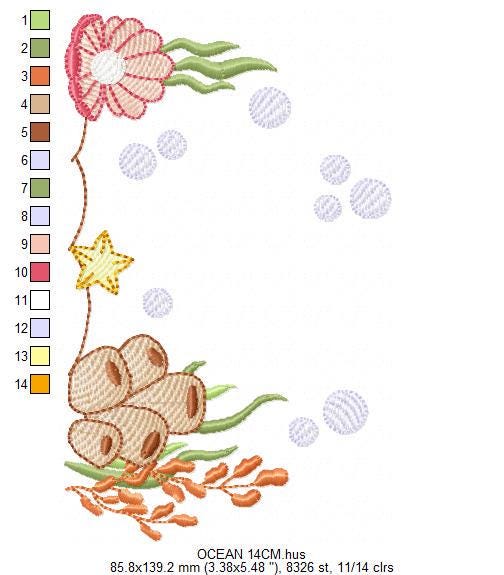 Ocean bottom embroidery designs - Sea Pearl shell and algae machine pattern - Ocean rippled design - Baby Girl Boy file - Instant download