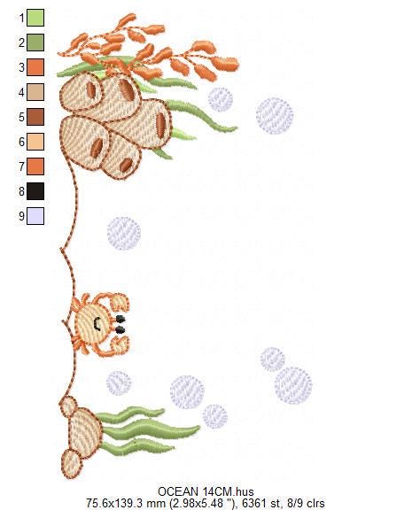 Bottom of the sea embroidery designs - Ocean algae and crab machine pattern - Baby Girl and Boy file - Instant digital download pes jef dst