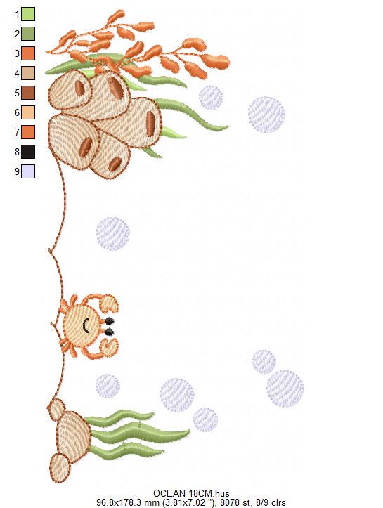 Bottom of the sea embroidery designs - Ocean algae and crab machine pattern - Baby Girl and Boy file - Instant digital download pes jef dst