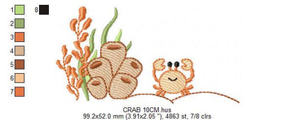 Crab with algae embroidery designs - Ocean bottom machine pattern - Sea animals design - Baby Girl and Boy file - Instant download pes jef