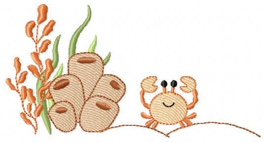 Crab with algae embroidery designs - Ocean bottom machine pattern - Sea animals design - Baby Girl and Boy file - Instant download pes jef