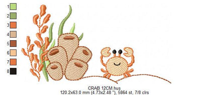 Crab with algae embroidery designs - Ocean bottom machine pattern - Sea animals design - Baby Girl and Boy file - Instant download pes jef