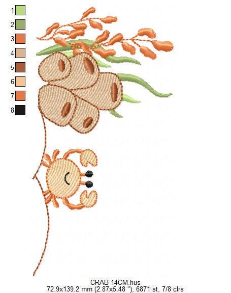 Crab with algae embroidery designs - Ocean bottom machine pattern - Sea animals design - Baby Girl and Boy file - Instant download pes jef