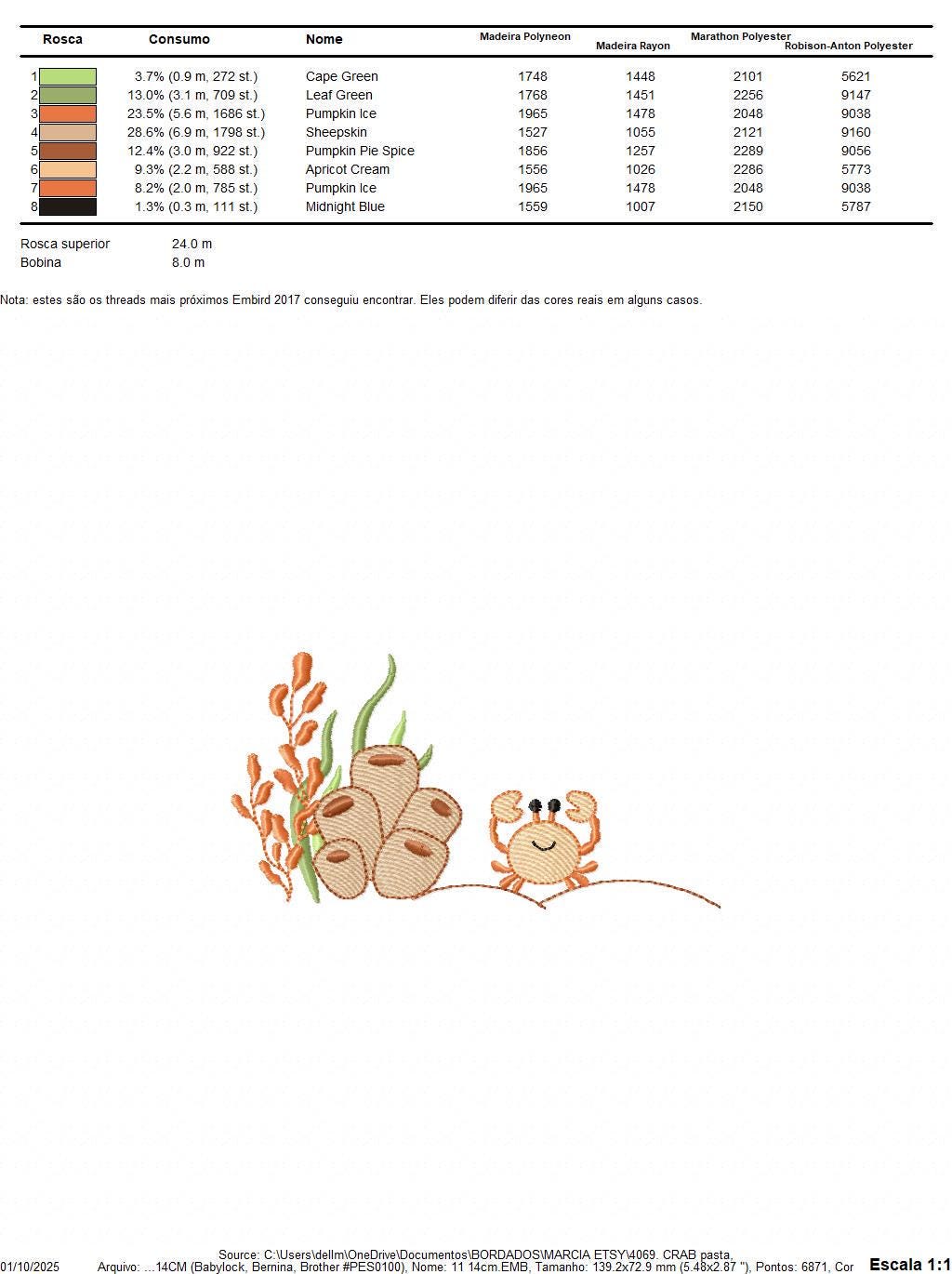 Crab with algae embroidery designs - Ocean bottom machine pattern - Sea animals design - Baby Girl and Boy file - Instant download pes jef